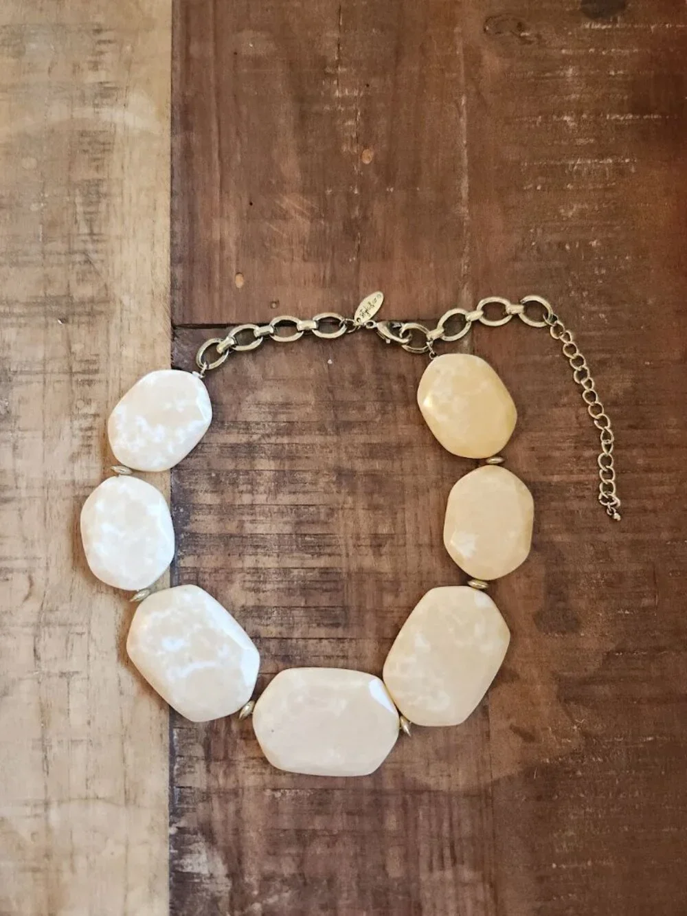 Vintage Deadstock Ivory Cream Faceted Chunky Bead Stone Boho Statement Necklace